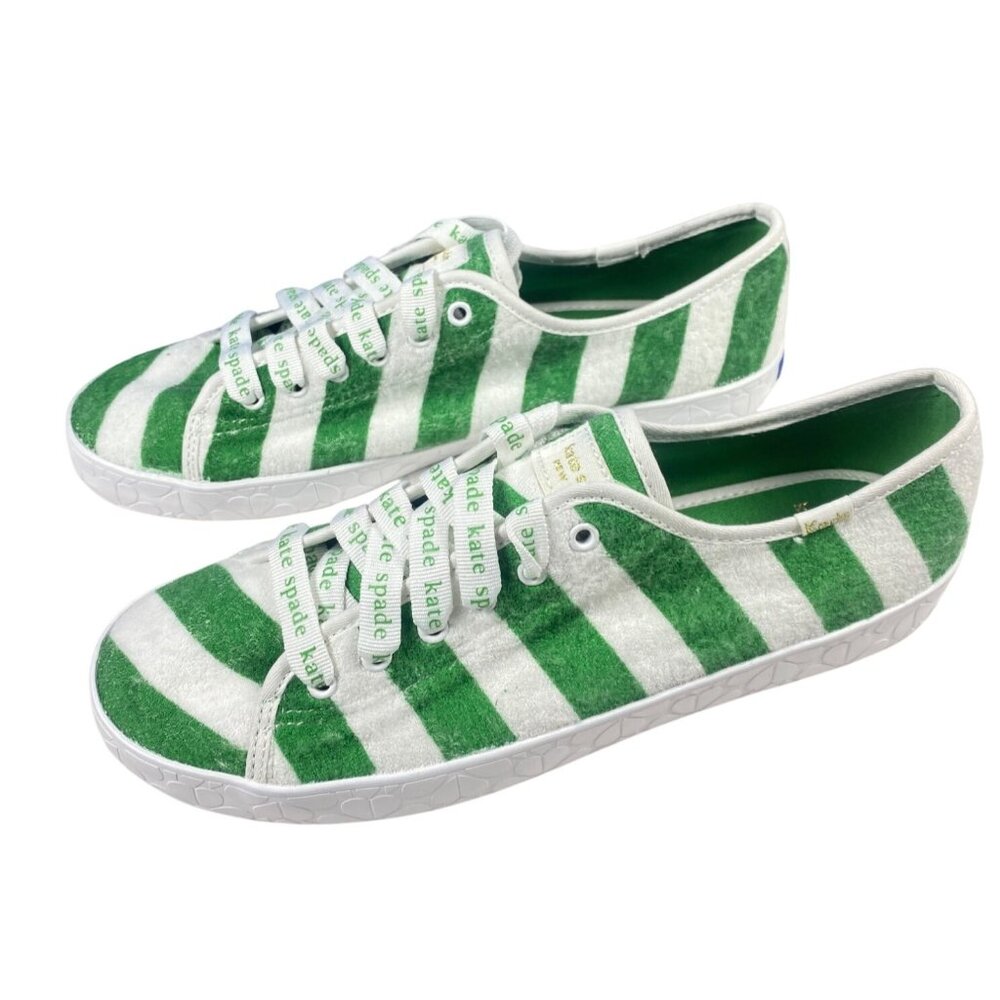 NEW Keds X Kate Spade W's 10 NY Kickstart Logo Foxing Terry Sneakers Green White - Picture 3 of 15